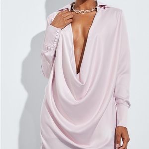 Pink Satin Cowl Mini Dress